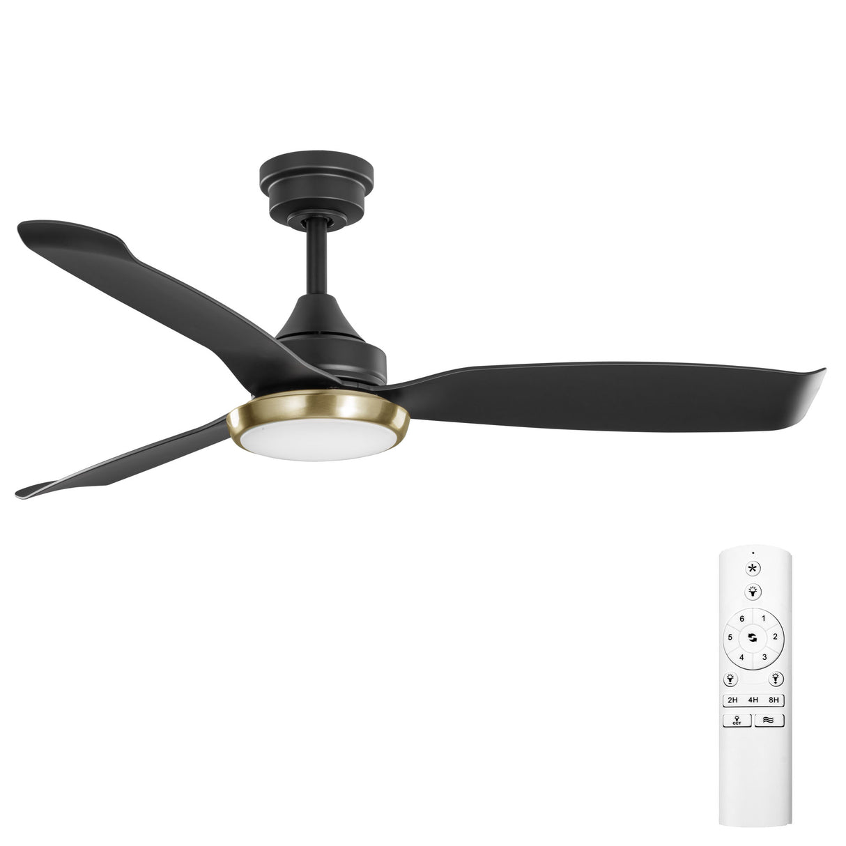 52-Inch kathy ireland HOME Freya Outdoor Damp Rated Ceiling Fan Matte Black with Brass Accents
