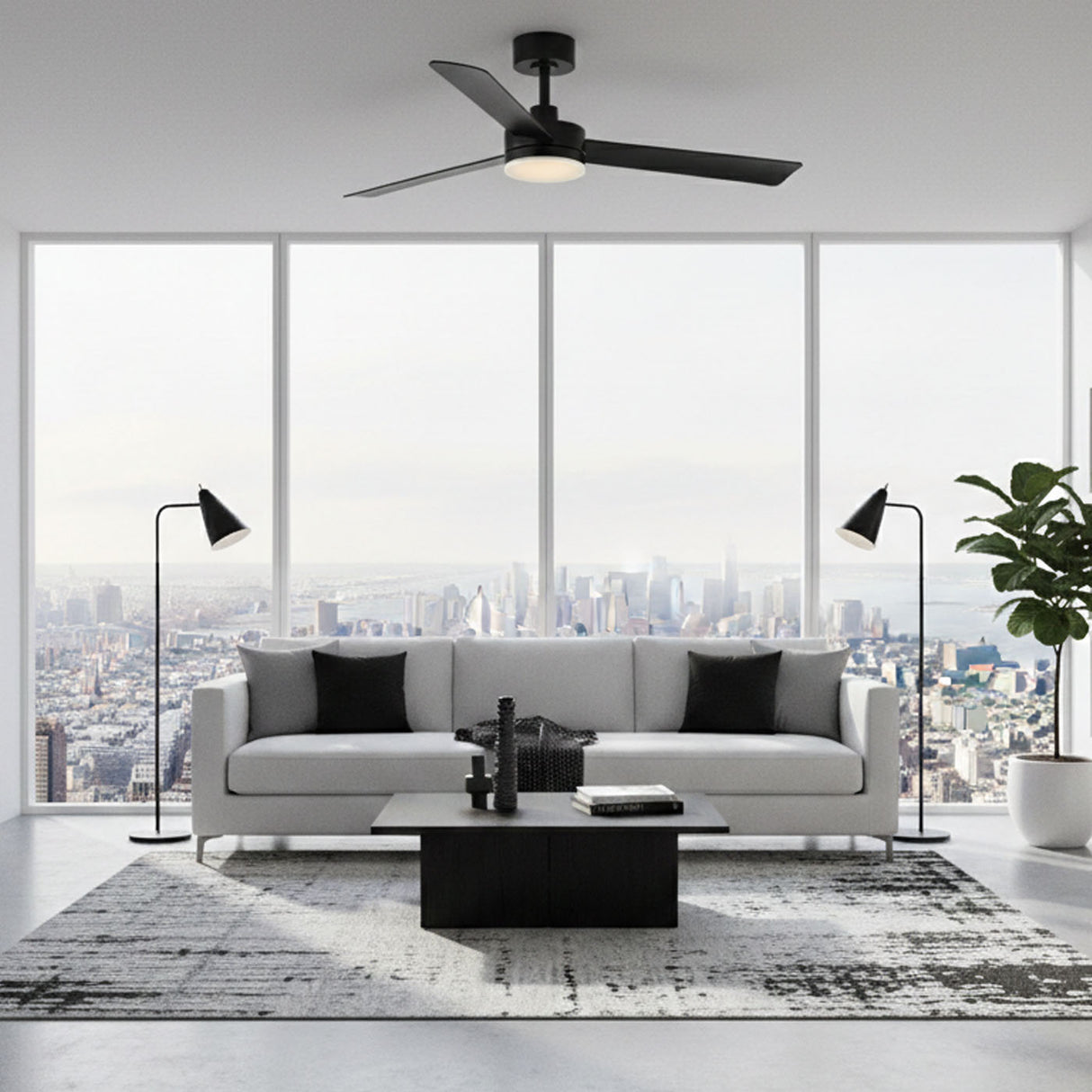 52in Biscayne Indoor ceiling fans with light, Remote DC Motor Fan and LED