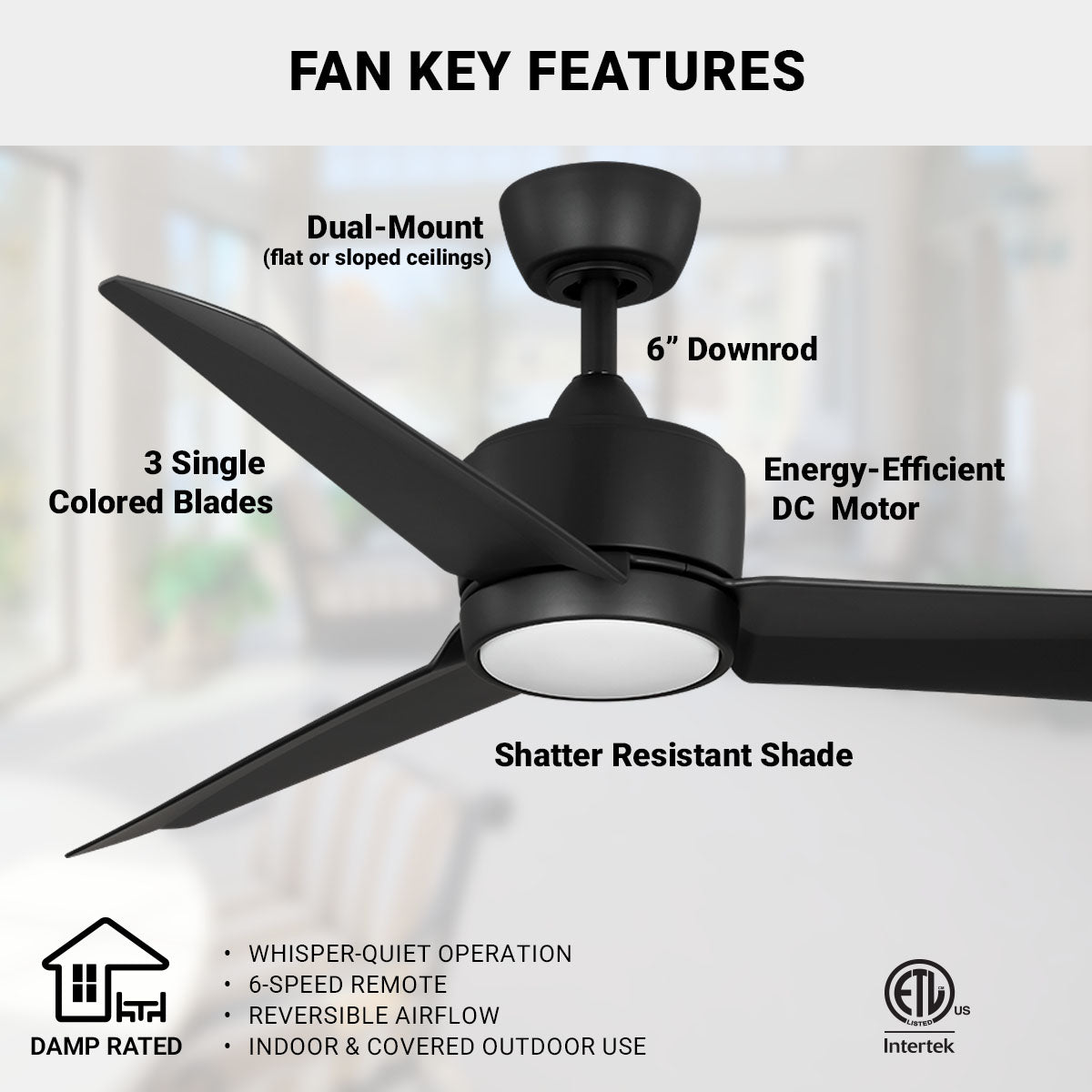 52in CAPTIVA LED 3 Blade Ceiling Fan - Matte Black