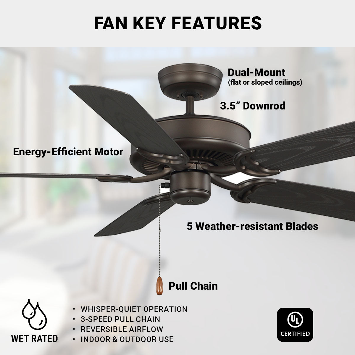 Kathy Ireland HOME® Sea Breeze 52-Inch Ceiling Fan with Weather-Resistant Blades – Oil Rubbed Bronze
