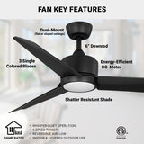 52in CAPTIVA LED 3 Blade Ceiling Fan - Matte Black