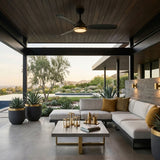 52in Freya Outdoor Damp Rated Ceiling Fan Matte Black with Brass Accents