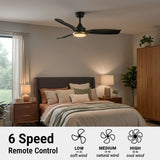 52in Freya Outdoor Damp Rated Ceiling Fan Matte Black with Brass Accents