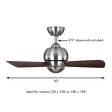 Kathy Ireland HOME® Tilo 30-Inch Ceiling Fan – Brushed Steel [CF130BS]