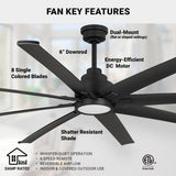 72in Torrent Outdoor Damp Rated Ceiling Fan Matte Black