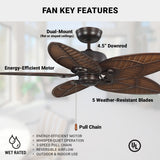 52in Batalie Breeze Outdoor Ceiling Fan