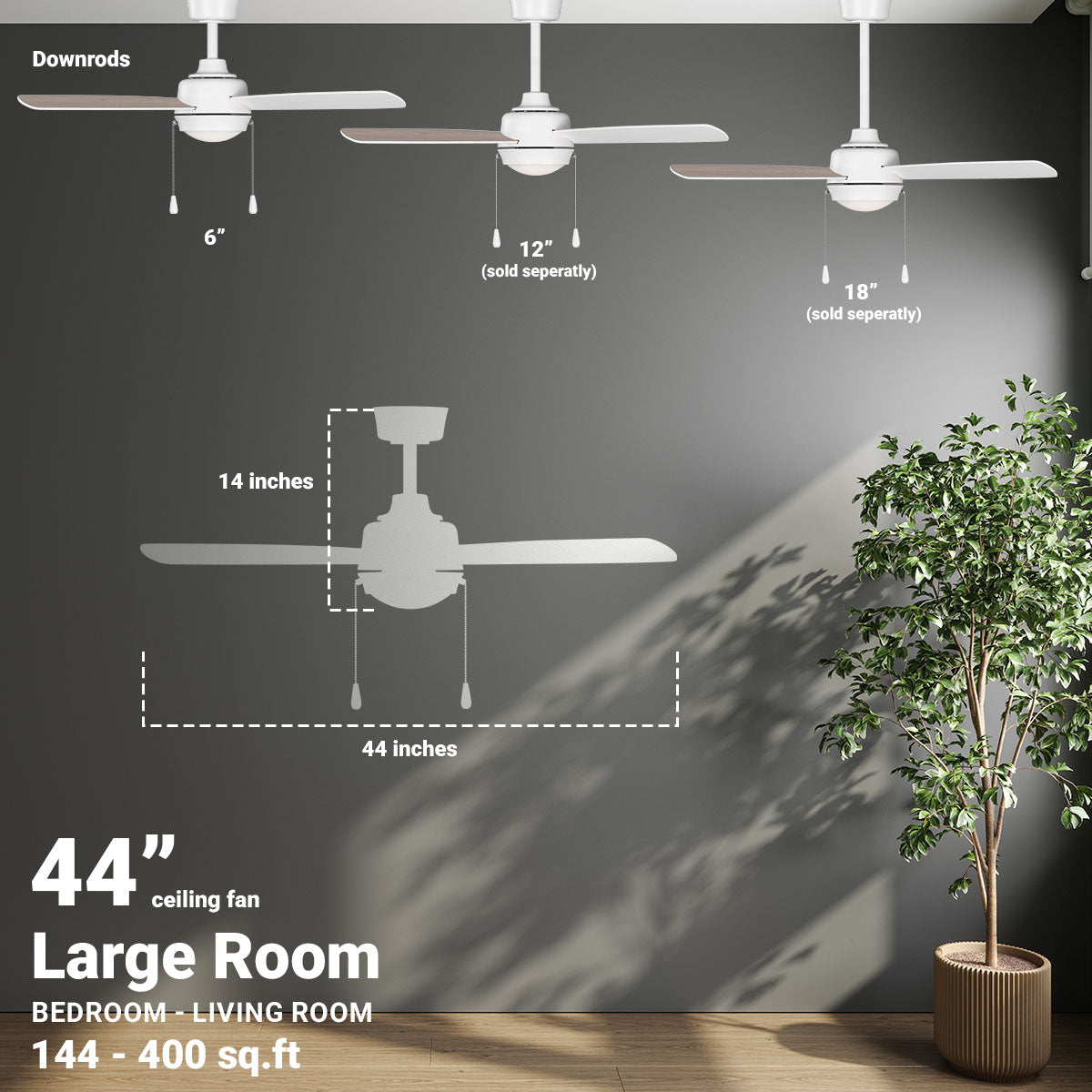 Wynwood 44-Inch Connie Indoor Ceiling Fan with Light – Matte White (W58356)