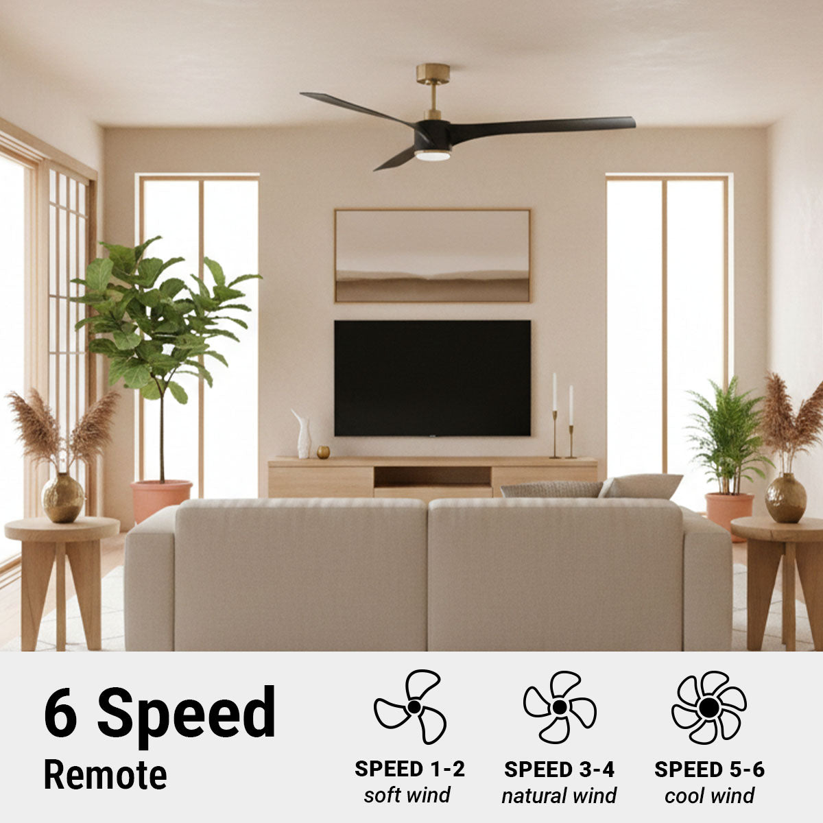 60in Edgewater Ceiling Fan with Light, DC Motor, Remote and LED